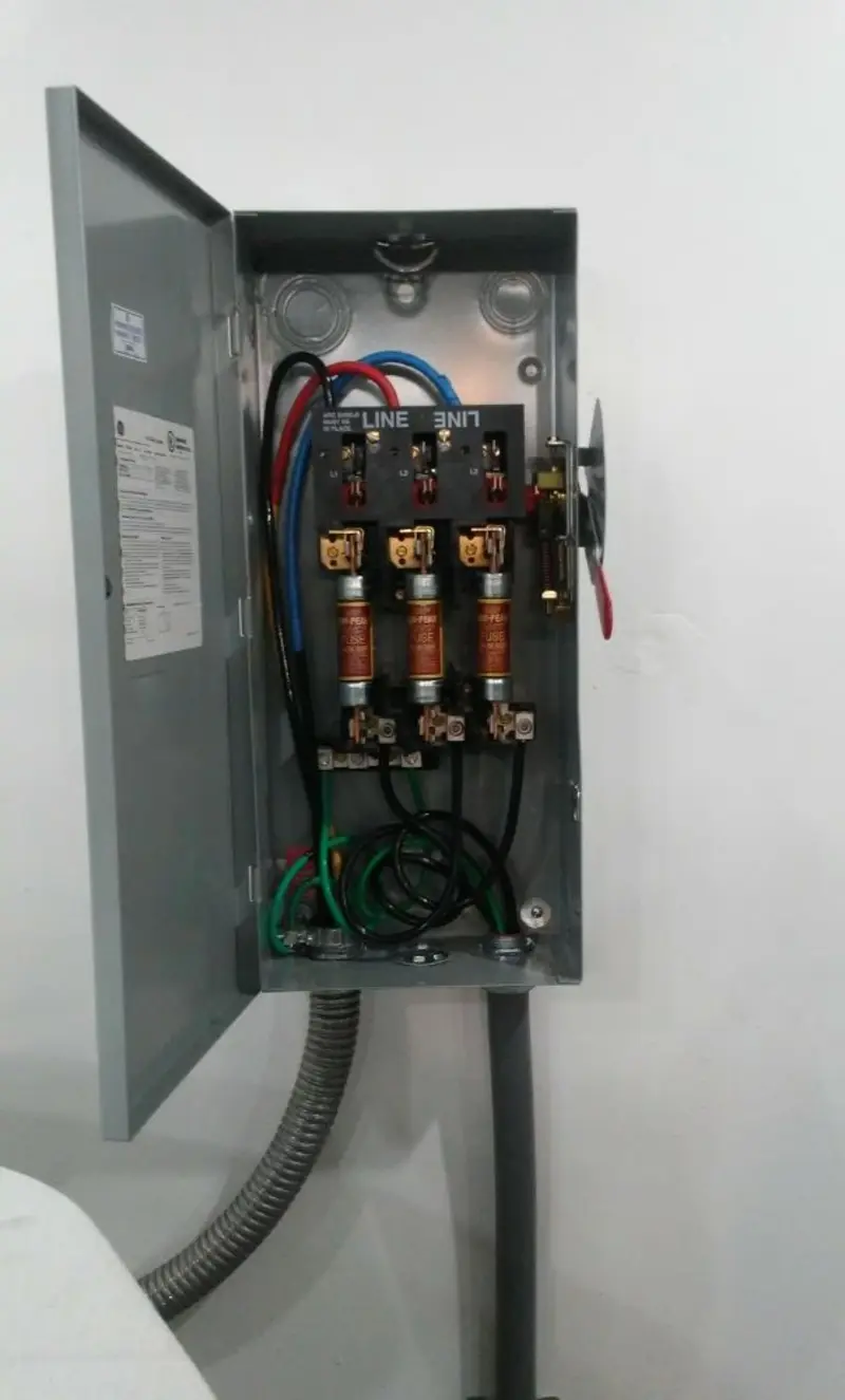 Three-phase disconnect switch installed for Smoke Detector Installation in West Milton
